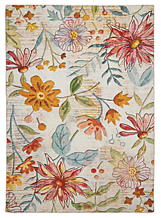 Linon Washable Outdoor Area Rug, Hadley, 2' x 3', Ivory/Pink