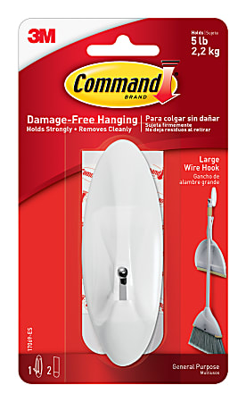 Command Large Wire Hook, 1 Hook, 2 White Adhesive Strips, Damage Free Hanging Picture Hangers, No Tools Wall Hanging Strips For Living Spaces