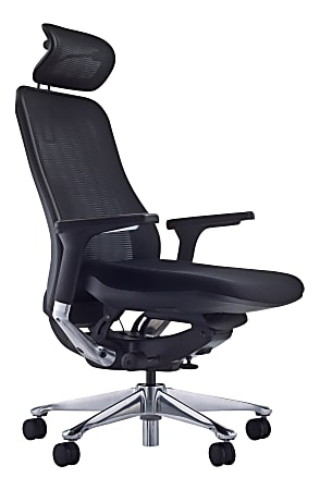 Koplus Symbian Ergonomic Mesh/Fabric High-Back Executive Chair, Midnight Black/Polished Aluminum