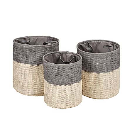 Honey Can Do Laundry Baskets, 16-3/16” x 15”, White/Gray, Set Of 3 Baskets