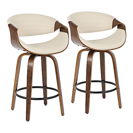 LumiSource Symphony Counter Stools, Walnut/Cream, Set Of 2 Stools