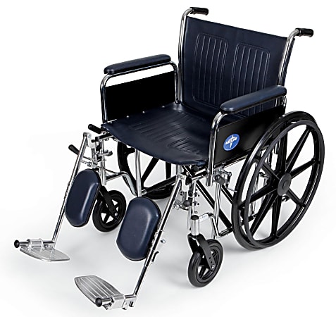 Medline Extra-Wide Folding Wheelchair With Full-Length Arms, Elevating Leg Rests, 33"H x 12 1/2"W x 37"D, Black/Silver