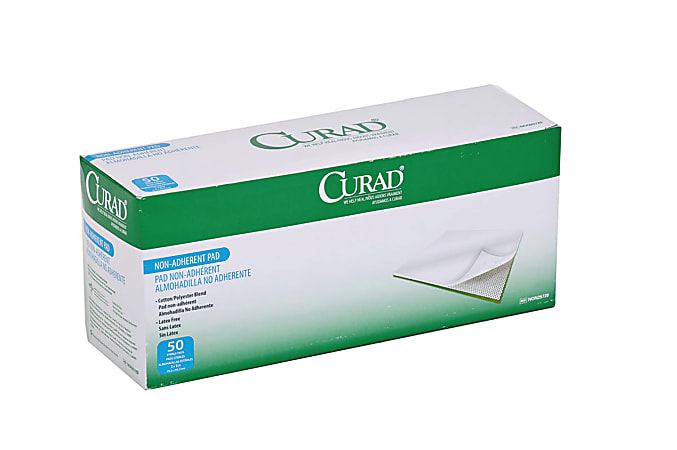 CURAD® Sterile Non-Adherent Pads, 3" x 8", White, 50 Per Box, Case Of 12 Boxes