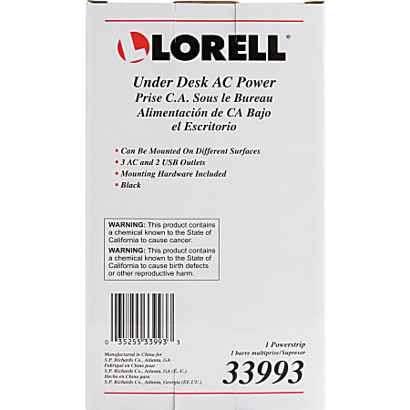 Lorell Under Desk AC Power Center with USB Charger - 3 x AC Power, 2 x USB - Black Lorell Under Desk AC Power Center with USB Charger - 3 x AC Power, 2 x USB - Black