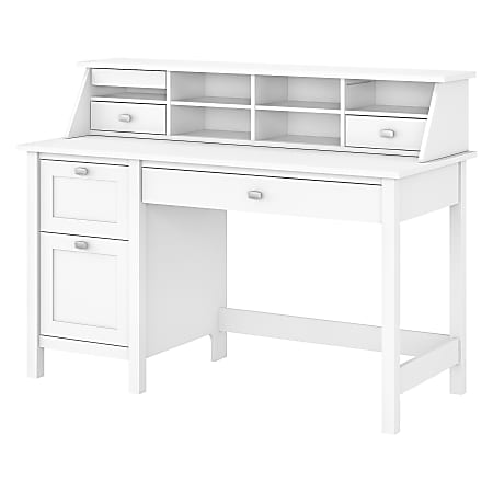 Bush Furniture Broadview 54"W Computer And Writing Desk With 2-Drawer Pedestal And Organizer, Pure White, Standard Delivery