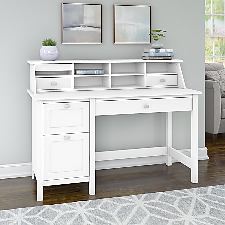 Broadview pure white computer desk with 2 drawer pedestal deals