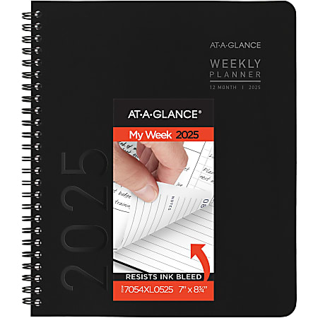 2025 AT-A-GLANCE Contemporary Lite Weekly/Monthly Planner, 7" x 8-3/4", Black, January To December, 7054XL0525