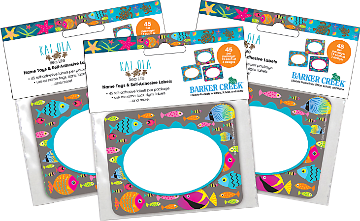 Barker Creek Name Tags, 2-3/4" x 3-1/2", Kai Ola, 45 Name Tags Per Pack, Case Of 3 Packs