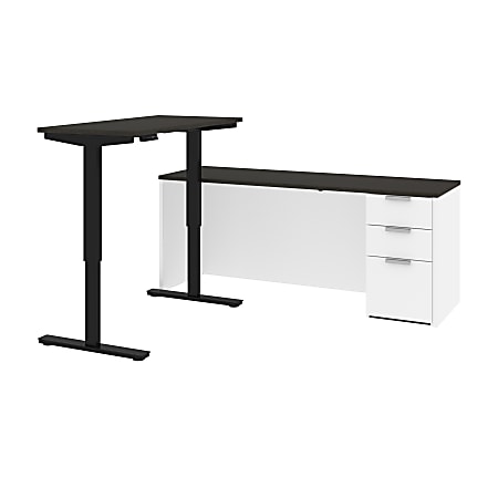 Bestar Pro-Concept Plus 72"W L-Shaped Standing Corner Desk With Pedestal, White/Deep Gray