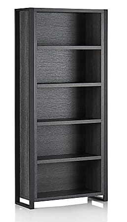 Denhour DH Basic Farmhouse Vintage Grey Oak 5-Shelf and 2-Drawer 2-Cabinet Bookcase by, Gray