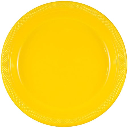 JAM PAPER Round Plastic Party Plates, Small, 7 inch, Yellow, 20/Pack 