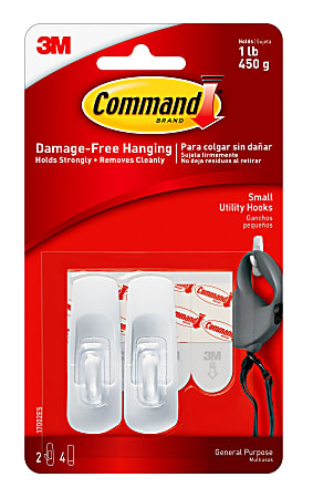 Command General Purpose Removable Plastic Hooks, Small, 1-Lb Capacity, Pack Of 2
