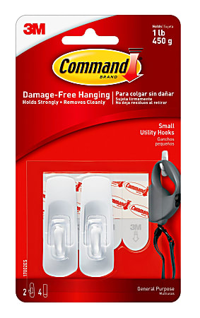 3M™ Command™ General Purpose Removable Plastic Hooks, Small, 1-Lb Capacity, Pack Of 2