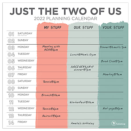 TF Publishing Arts & Entertainment Wall Calendar, 12" x 12", Just The 2 Of Us, January To December 2022