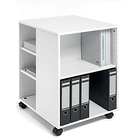 DURABLE Multifunction Trolley, 6 Shelf, 132 lb Capacity, 4 Casters, Wood, 20.79"W x 23.31"D x 29.45"H, White