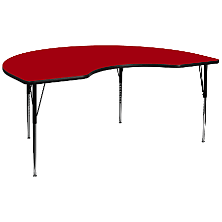 Flash Furniture Kidney Thermal Laminate Activity Table With Height-Adjustable Legs, 30-1/8"H x 96"W x 48"D, Red