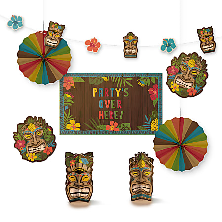 Amscan Vintage Tiki 8-Piece Room Decorating Kit, Multicolor