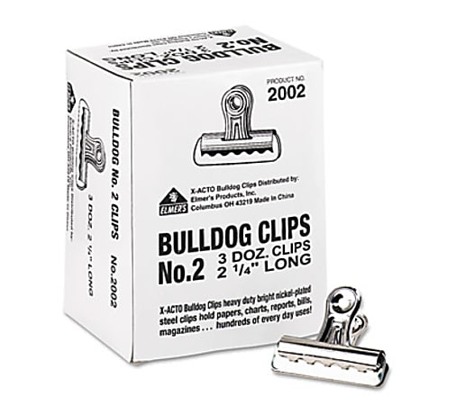 Bulldog Clips, Medium, Nickel-Plated, 36/Box
