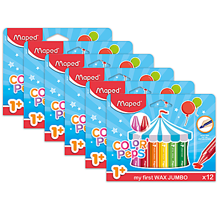 Maped Color'Peps My First Jumbo Triangular Wax Crayons, 12 Crayons Per Pack, Set Of 6 Packs