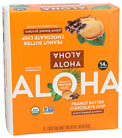 Aloha Plant Protein Bars, Organic Peanut Butter Chocolate Chip, 1.9 Oz, Total Qty 12