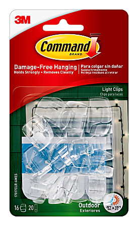 Command Outdoor Light Clips, 16-Command Hooks, 20-Command Strips, Damage-Free, Clear