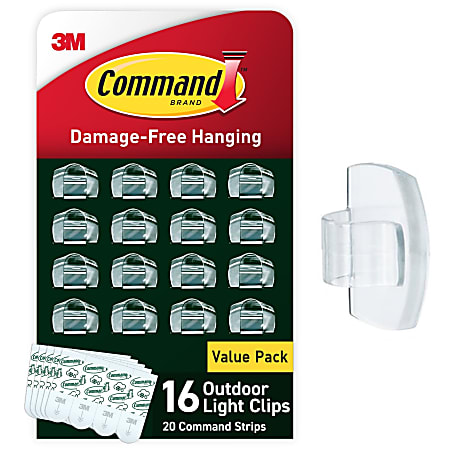 Command Damage Free Hanging Clear Light Clips, 16 Small Clips, 20 Adhesive Strips, No Tools Wall Hooks for Hanging 4th of July Decorations