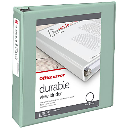 Office Depot® Brand 3-Ring Durable View Binder, 2" Round Rings, Sage