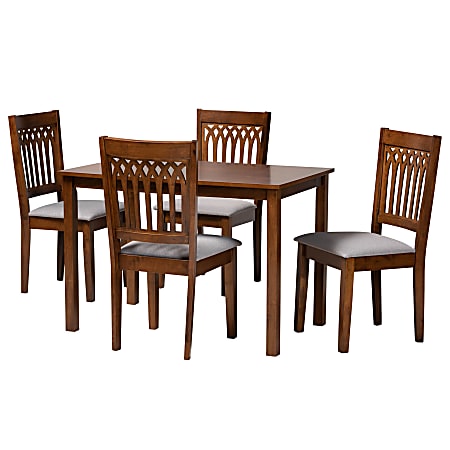 Baxton Studio Genesis Modern 5-Piece Dining Set, 29-3/16”H x 43-5/16”W x 27-9/16”D, Gray/Walnut Brown