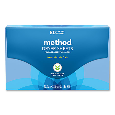 Method® Dryer Sheets, Fresh Air, 80/Box, 6 Boxes/Carton