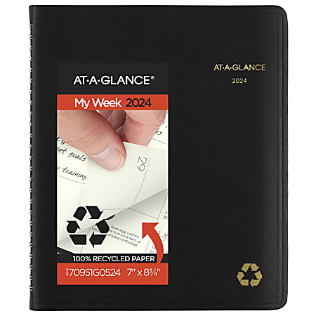 2024 AT-A-GLANCE® Weekly/Monthly Appointment Book Planner, 7" x 8-3/4", Black, January To December 2024, 70951G05