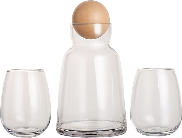 Glass Water Carafe Set with Wooden Ball Stopper