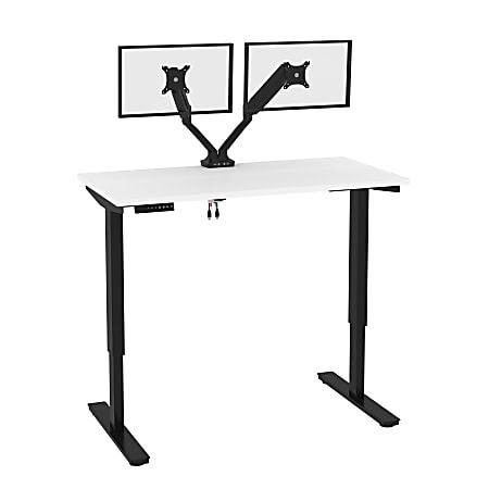 Bestar Universel Electric 48"W Standing Desk With Dual Monitor Arm, White