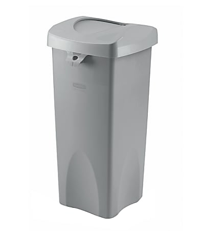 Rubbermaid® Plastic Trash Receptacle, Untouchable, Square, 23 Gallons, Gray