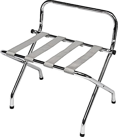 CSL High Back Metal Luggage Rack, 26-1/2”H x 24-1/4”W x 16"D, Chrome/Silver