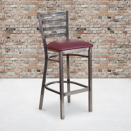 Flash Furniture Metal/Vinyl Restaurant Barstool With Ladder Back, Burgundy/Clear Coated