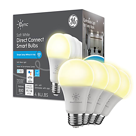GE Cync Direct Connect Dimmable A19 Smart Bulbs, Soft White, Pack Of 4 Bulbs