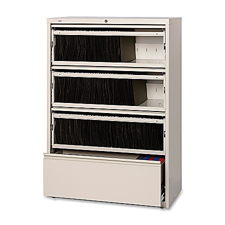 Lorell® Fortress 42"W x 18-5/8"D Lateral 4-Drawer File Cabinet With Roll-Out Shelves, Putty