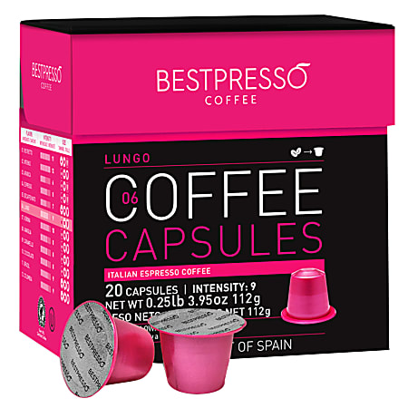Bestpresso Single-Serve Coffee Freshpacks, Lungo, Variety Pack, Carton Of 120, 6 x 20 Per Box