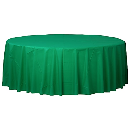 Amscan 77017 Solid Round Plastic Table Covers, 84", Festive Green, Pack Of 6 Covers