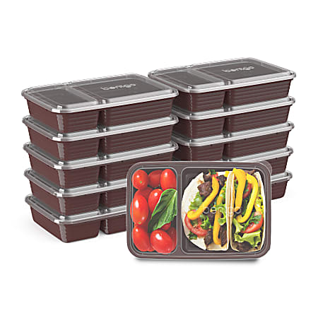 Bentgo Prep 2-Compartment Containers, 6-1/2"H x 6"W x 9"D, Burgundy, Pack Of 10 Containers