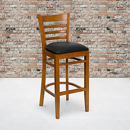 Flash Furniture Wooden/Vinyl Restaurant Barstool With Ladder Back, Black/Cherry