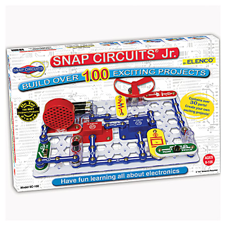 Elenco Electronics Snap Circuits Jr.® 100 Experiments Set, 1 3/4"H x 9 3/4"W x 15"D, Grades 3 - 12