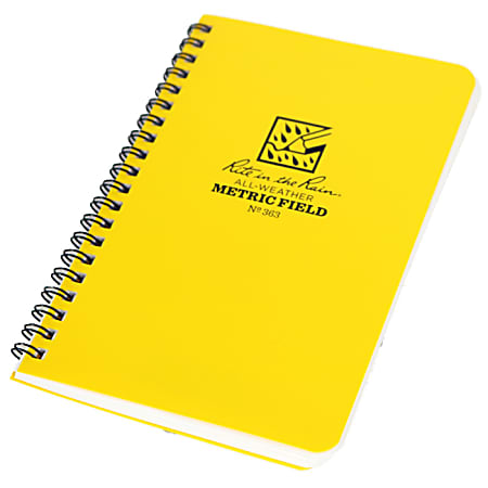 Rite in the Rain No. 363 All-Weather Spiral notebooks, Side, 4-5/8" x 7", 64 Pages (32 Sheets), Yellow, Pack Of 12 notebooks