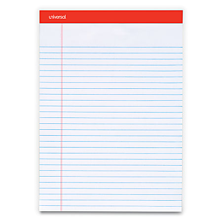 Universal Perforated Ruled Writing Pads, Wide/Legal Rule, 8-1/2" x 11-3/4", White, Pack Of 12 Pads