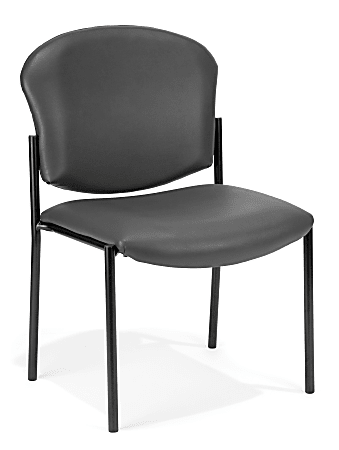 OFM Manor Series Padded Vinyl Seat, Vinyl Back Stacking Chair, 19 3/4" Seat Width, Charcoal Seat/Black Frame, Quantity: 1