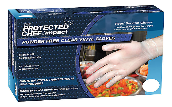 Protected Chef Vinyl General Purpose Gloves - Large Size - Unisex - Vinyl - Clear - Ambidextrous, Disposable, Powder-free, Comfortable - For Cleaning, Food Handling, General Purpose - 100 / Box