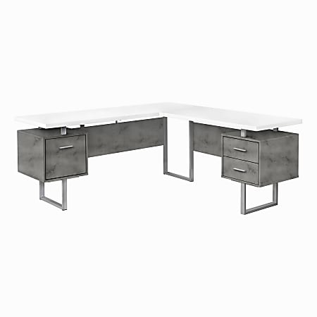 Monarch Specialties Dallas 71"W L-Shaped Computer Desk, Gray/White