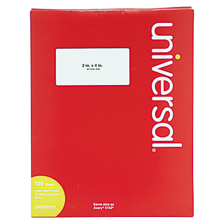 Universal® Permanent Labels, UNV80107, 2" x 4", White, Box Of 1,000