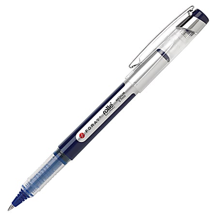 FORAY® Rollerball Pens, Fine Point, 0.7 mm, Silver Barrel, Blue Ink, Pack Of 4