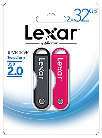 Lexar® JumpDrive® TwistTurn USB 2.0 Flash Drives, 32GB, Black/Pink, Pack Of 2